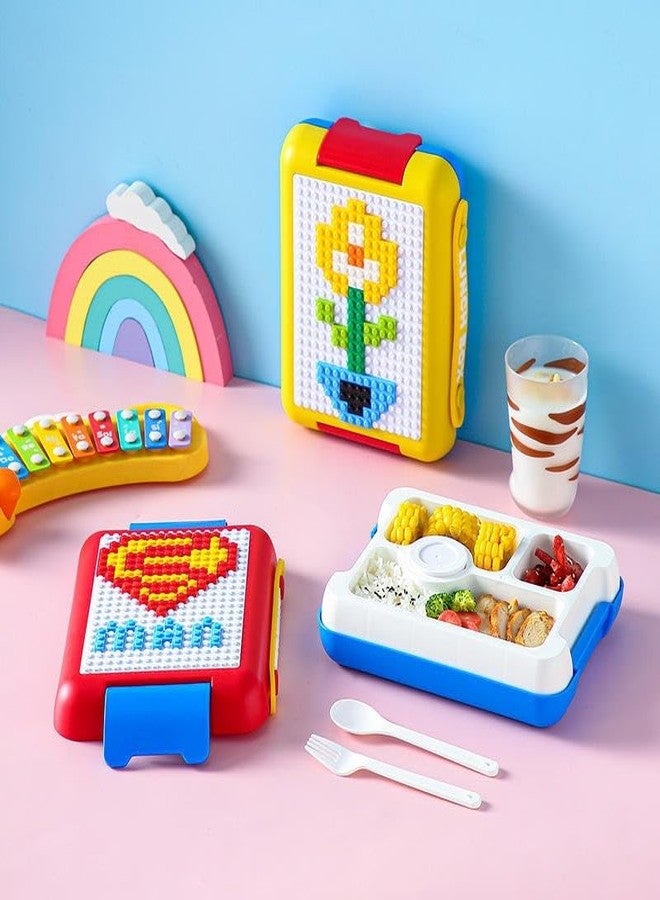 ONOTIC Building Block Lunch Box DIY Your Own Pattern Leak Proof Bento Box 1100ml Capacity 500Pcs Bricks Easy to Open School Lunch Box (Red Blue) - Image 5